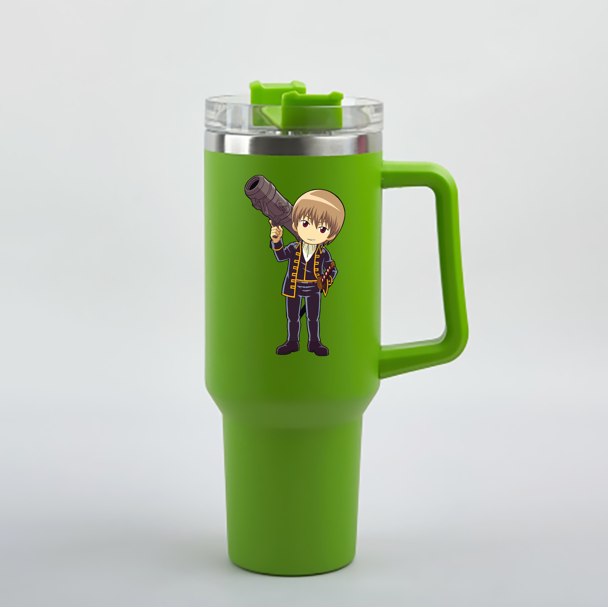 （画像用） ぎんたま 坂田銀時（さかたぎんとき） 神楽 志村新八（しむら しんぱち） GINTAMA Sakata Gintoki Kagura Shimura Shinpachi 1200mL車用タンブラー - クリスタルステッカー（プラスチックストロー付き）